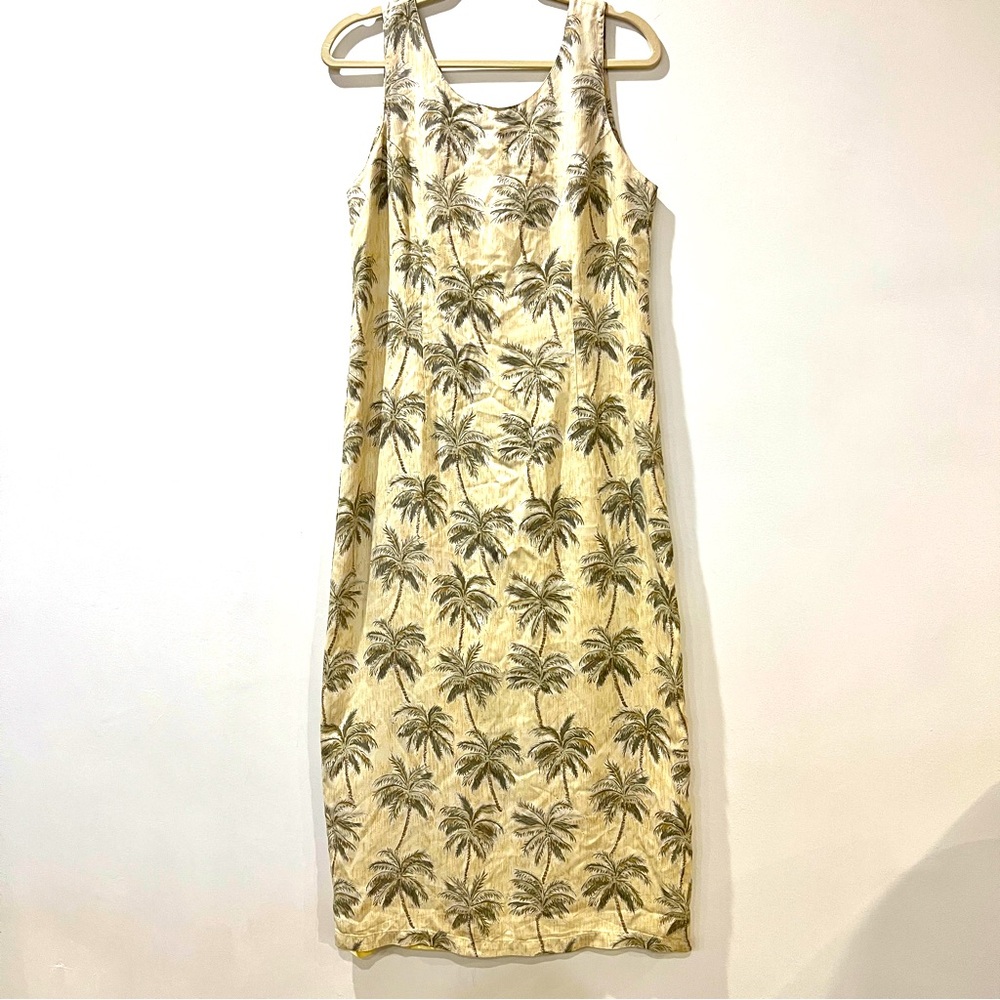 Vtg Pineapple Moon Silk Maxi Tank Dress Large Coastal Grandma Palm Tree Hawaiian